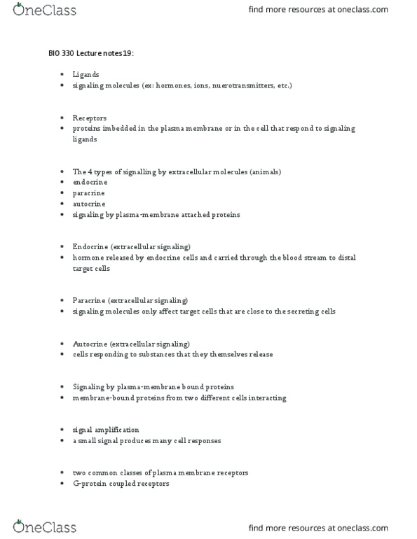 BIO 330 Lecture Notes - Lecture 19: Guanine Nucleotide Exchange Factor, Cell Membrane, Protein Kinase A thumbnail