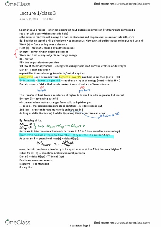 CHEM 142 Lecture Notes - Lecture 1: Intermolecular Force, Chemical Potential, Spontaneous Process thumbnail