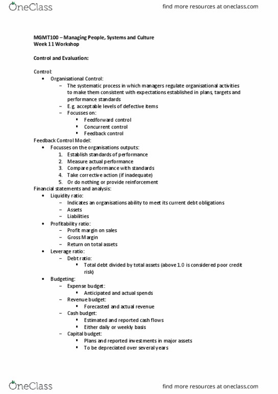 MGMT100 Lecture Notes - Lecture 11: Debt Ratio, Profit Margin, Credit Risk thumbnail