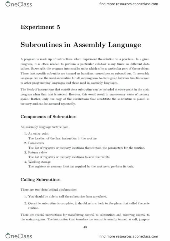 EEE 4775 Chapter Notes - Chapter 5: Subroutine, Increment And Decrement Operators, Lookup Table thumbnail