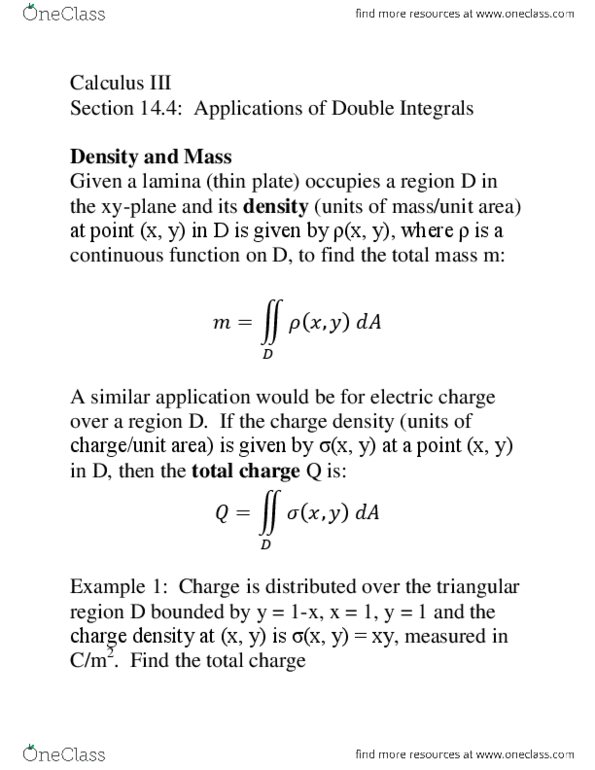 MATH209 Lecture Notes - Multiple Integral, Standard Deviation, Hypotenuse thumbnail