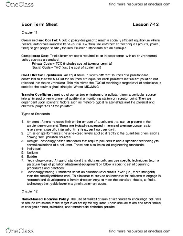 EC238 Chapter Notes - Chapter 7-12: Emission Standard, Environmental Policy, Transfer Payment thumbnail