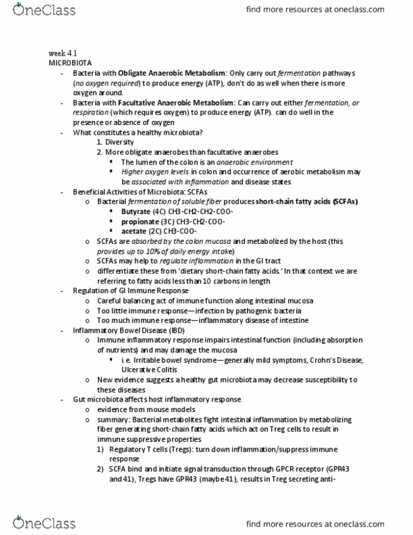 BIBC 120 Lecture Notes - Lecture 10: Inflammatory Bowel Disease, Gut Flora, Facultative Anaerobic Organism thumbnail