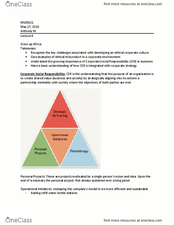 MGM101H5 Lecture Notes - Lecture 4: Corporate Social Responsibility, Kenneth Lay, Reward System thumbnail