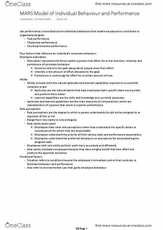 MGMT20001 Chapter Notes - Chapter 2: Absenteeism, Job Performance, Individualism thumbnail