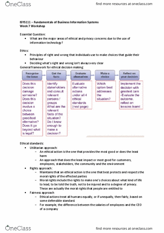 ISYS111 Lecture Notes - Lecture 7: Moral Rights, Common Good, Privacy Act 1988 thumbnail