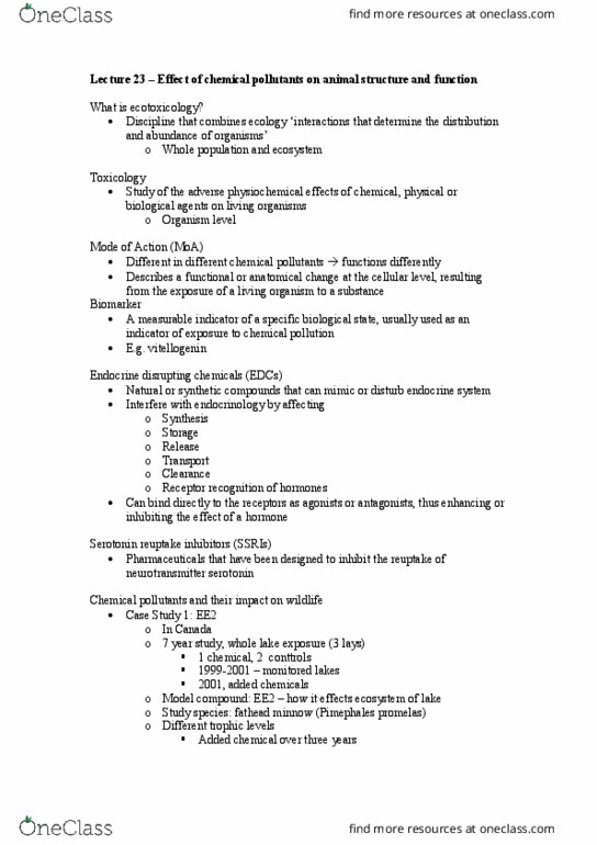 BIO2242 Lecture Notes - Lecture 23: Fathead Minnow, Pimephales, Ecotoxicology thumbnail
