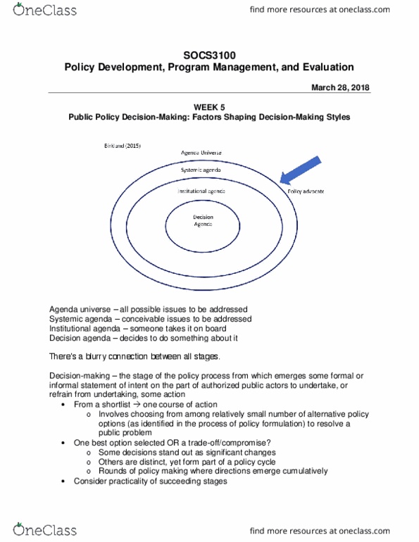 SOCS3100 Lecture Notes - Lecture 5: Policy, Decision-Making, Full Employment thumbnail