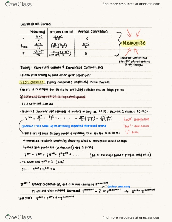 ECON 101 Lecture Notes - Lecture 15: Cournot Competition, Bertrand Competition thumbnail