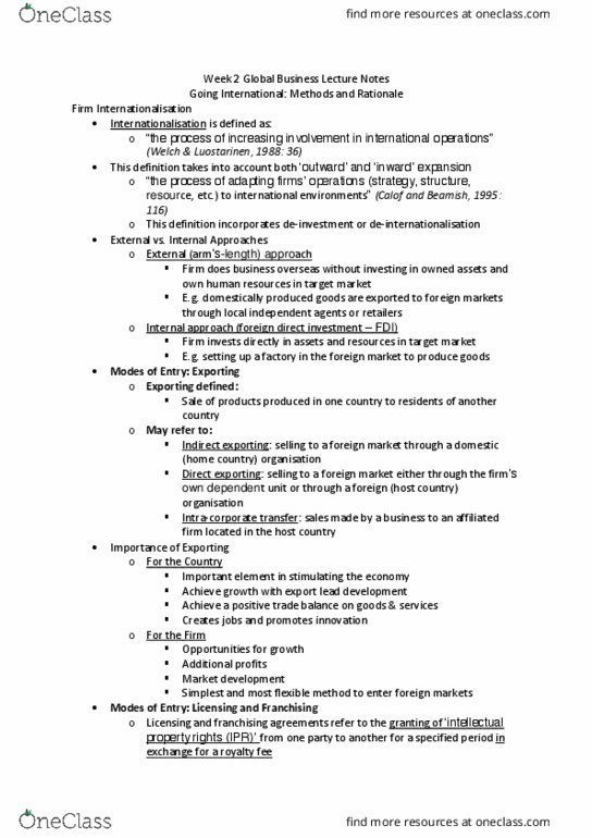 BSB119 Lecture Notes - Lecture 2: Intellectual Property, Franchising, Business Process thumbnail