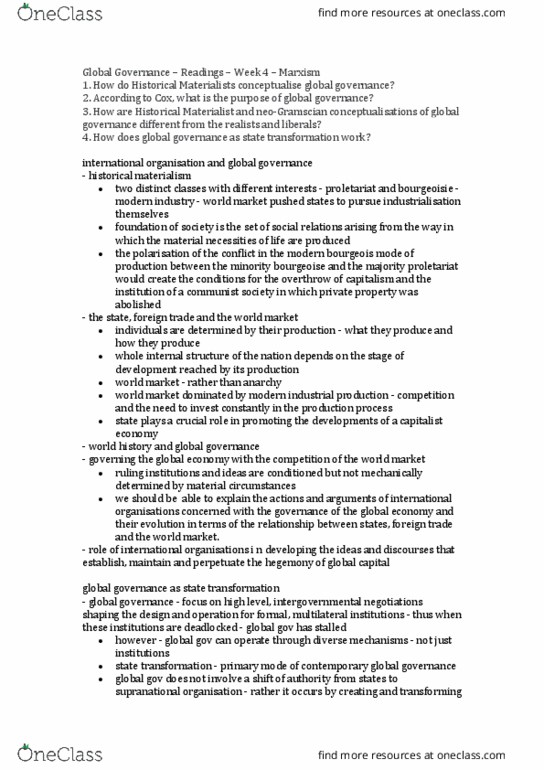 ATS2624 Chapter Notes - Chapter Prescribed: Global Governance, Multi-Level Governance, Proletariat thumbnail