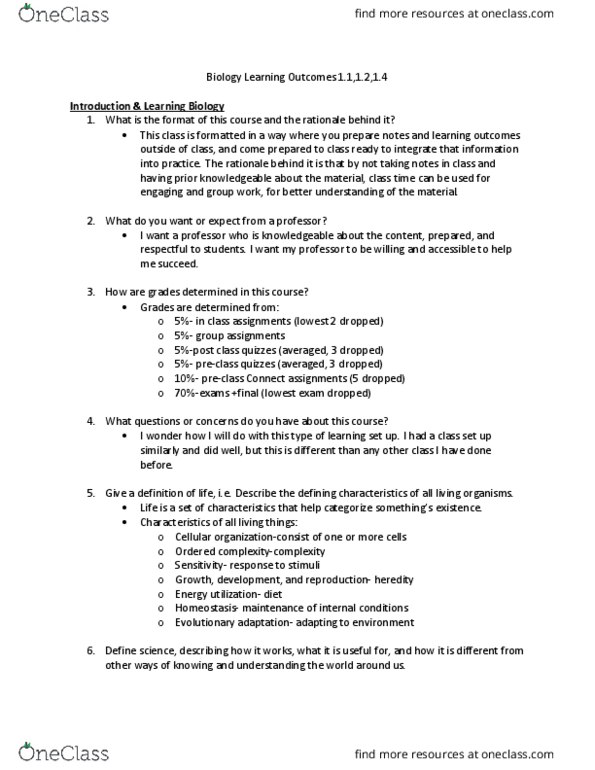 BIOL 1081 Lecture Notes - Lecture 1: Heredity, Homeostasis, Reductionism thumbnail