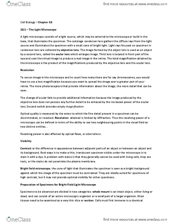 BIOB10H3 Chapter Notes - Chapter 18: Phase-Contrast Microscopy, Fluorescence Microscope, Optical Microscope thumbnail