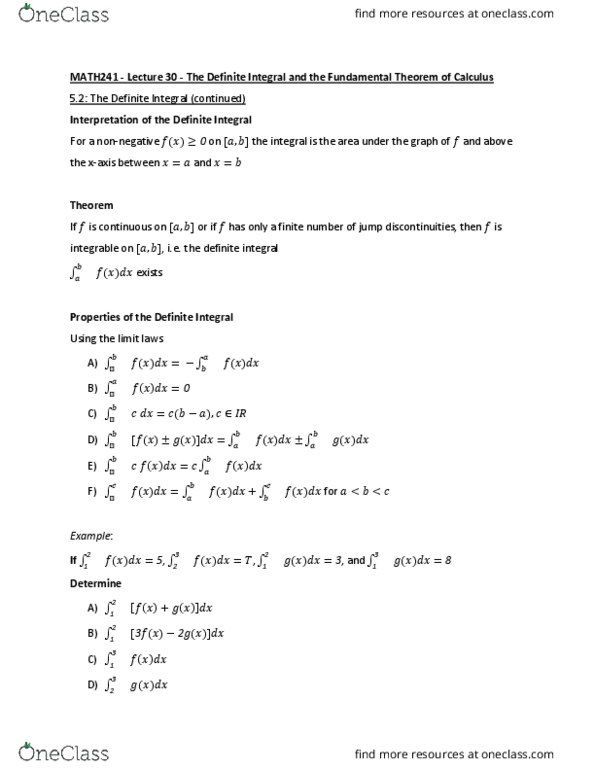 MATH241 Lecture Notes - Lecture 30: Antiderivative thumbnail