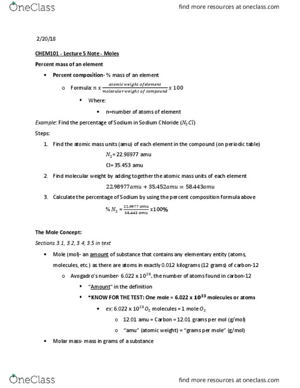 CHEM101 Lecture Notes - Lecture 5: Sodium Chloride, Unified Atomic Mass Unit, Carbon-12 thumbnail