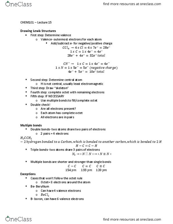 CHEM101 Lecture Notes - Lecture 15: Octet Rule, Beryllium, Boron thumbnail