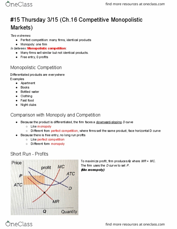 ECON 1 Lecture Notes - Lecture 15: Monopolistic Competition, Perfect Competition, Bottled Water thumbnail