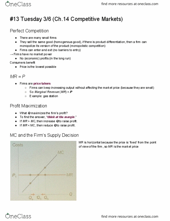 ECON 1 Lecture Notes - Lecture 3: Monopolistic Competition, Marginal Revenue, Perfect Competition thumbnail
