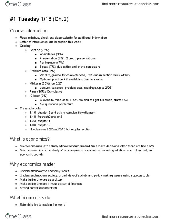 ECON 1 Lecture Notes - Lecture 1: Normative Economics, Opportunity Cost thumbnail