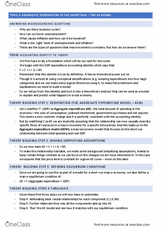 ECON1102 Lecture Notes - Lecture 6: Permanent Income Hypothesis, Disposable And Discretionary Income, Real Interest Rate thumbnail