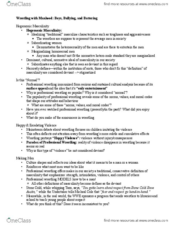 Sociology 2259 Lecture Notes - Tazz, Masculinity, Heterosexuality thumbnail