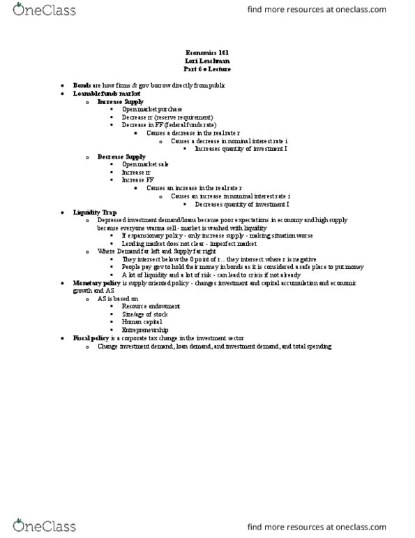 ECON 101 Lecture Notes - Lecture 6: Perfect Competition, Nominal Interest Rate, Liquidity Trap thumbnail