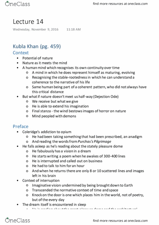 ENG308Y1 Lecture Notes - Lecture 14: Kubla Khan, Christian Vision thumbnail