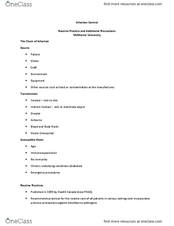 HTHSCI 2HH3 Lecture Notes - Lecture 6: Personal Protective Equipment, Bronchiolitis, Microorganism thumbnail
