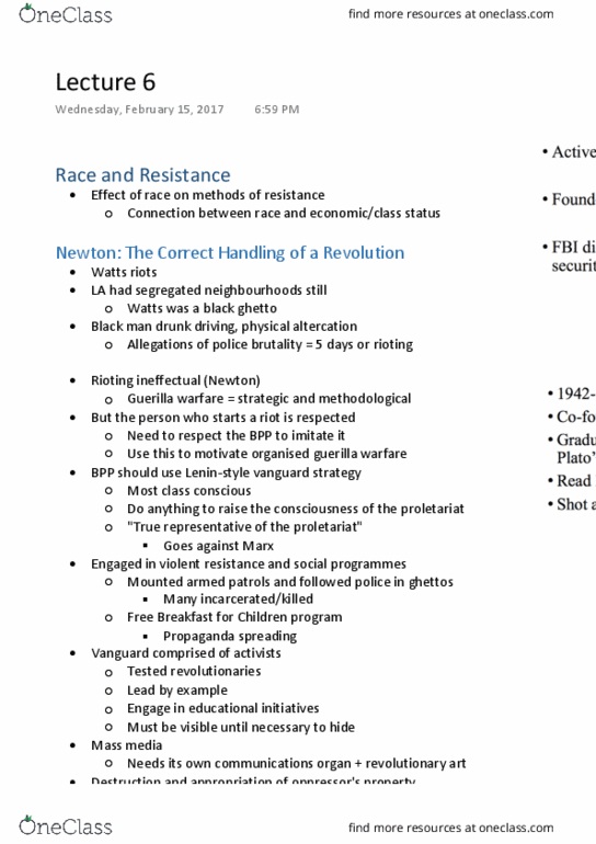 PHL323H1 Lecture Notes - Lecture 6: Structural Similarity, New Zealand National Rugby Union Team, Class Consciousness thumbnail