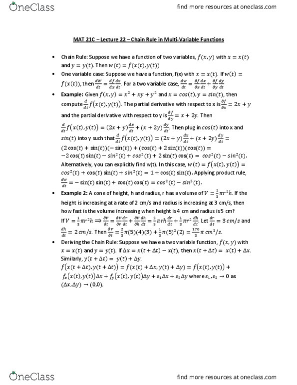 MAT 21C Lecture Notes - Lecture 22: Partial Derivative, Product Rule, Implicit Function thumbnail