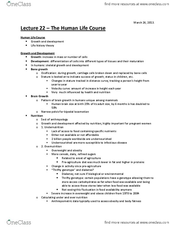 ANT203Y1 Lecture Notes - Life History Theory, Overnutrition, Weaning thumbnail