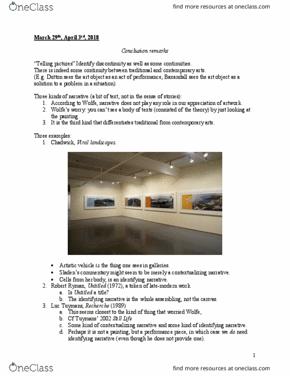 COMP 421 Lecture Notes - Lecture 1: Sol Lewitt, Luc Tuymans, Socalled thumbnail