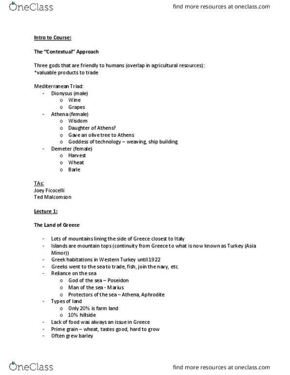 CLA 2323 Lecture Notes - Lecture 4: Dyaus Pita, Minoan Civilization, Aegeus thumbnail