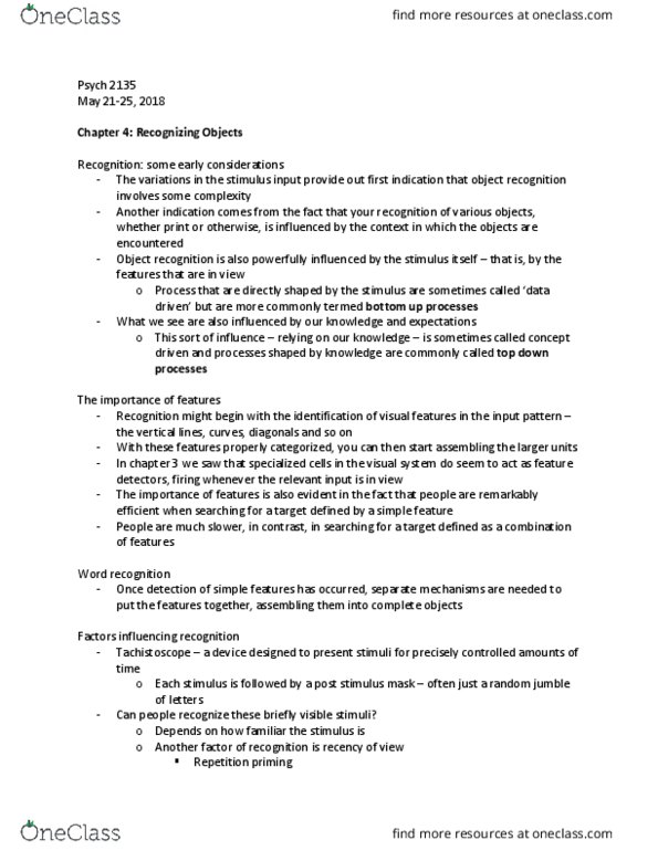 Psychology 2135A/B Chapter Notes - Chapter 4: Psych, Mental Rotation, Fusiform Face Area thumbnail