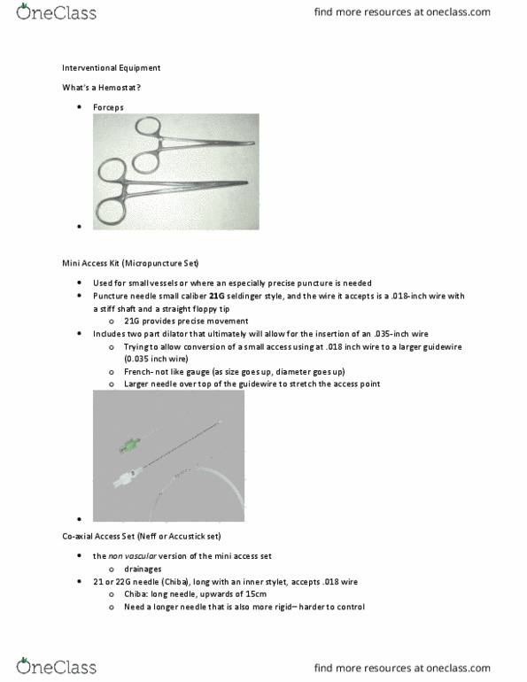 MEDRADSC 3C03 Lecture Notes - Lecture 5: Hydrophile, Percutaneous, Hemostat thumbnail