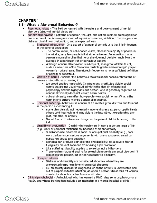 PSYB32H3 Chapter Notes - Chapter 1: Extreme Measures, Transvestism, Normal Distribution thumbnail