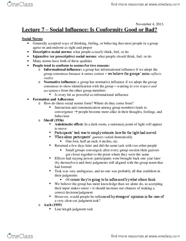 PSY220H1 Lecture Notes - Lecture 7: Paranormal Activity 2, True Confession, Social Influence thumbnail