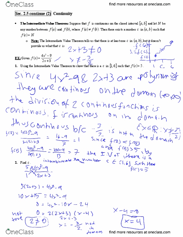 MATH 1225 Lecture Notes - Lecture 2: Intermediate Value Theorem thumbnail