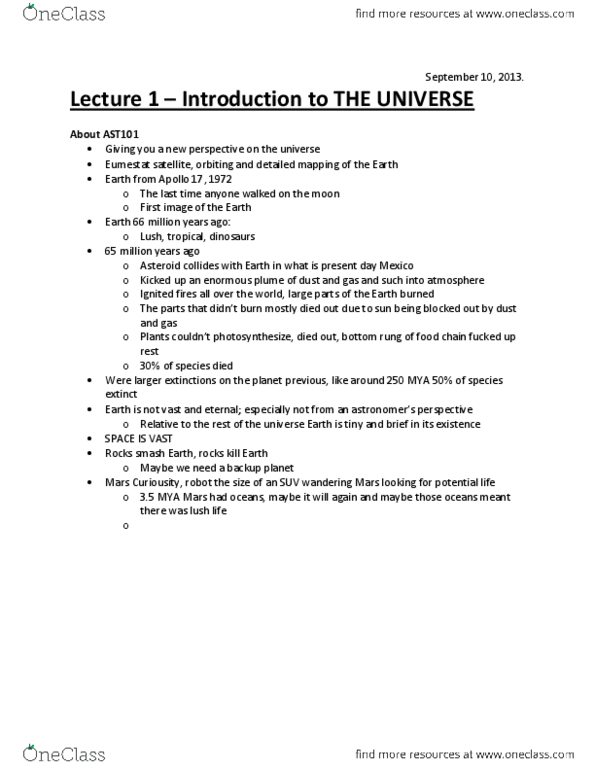 AST101H1 Lecture Notes - Sport Utility Vehicle, Photosynthesis thumbnail