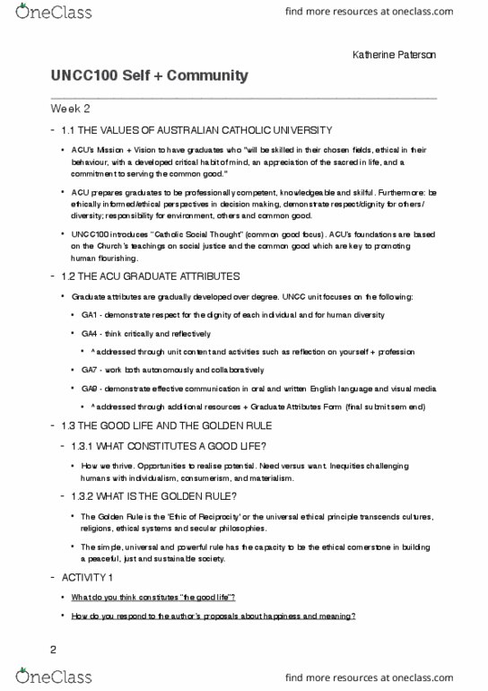 UNCC100 Lecture Notes - Lecture 2: Australian Catholic University, Consumerism, Axolotl thumbnail