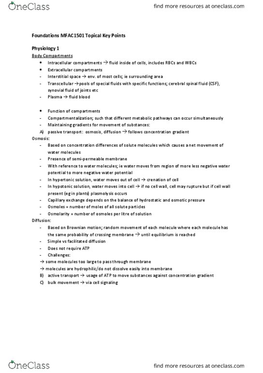 MFAC1501 Lecture 4: MFAC1501 Physiology pdf thumbnail