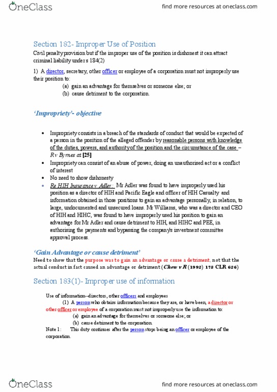 LAWS2203 Lecture Notes - Lecture 9: Hih Insurance, Civil Penalty thumbnail