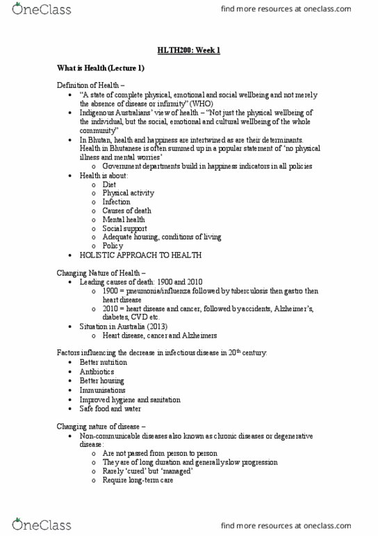 HLTH200 Lecture Notes - Lecture 1: Biopsychosocial Model, Disability-Adjusted Life Year, Asthma thumbnail