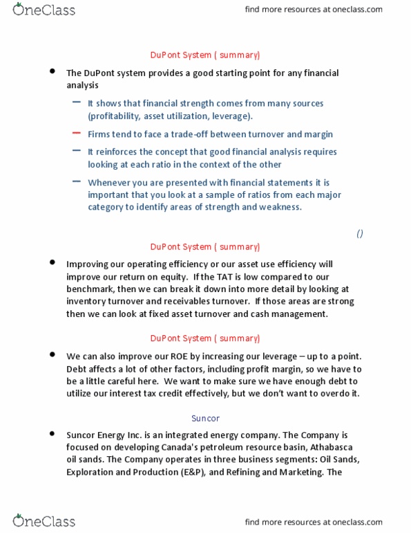 Business Administration - Financial Planning RFC125 Lecture Notes - Lecture 3: Suncor Energy, Inventory Turnover, Profit Margin thumbnail