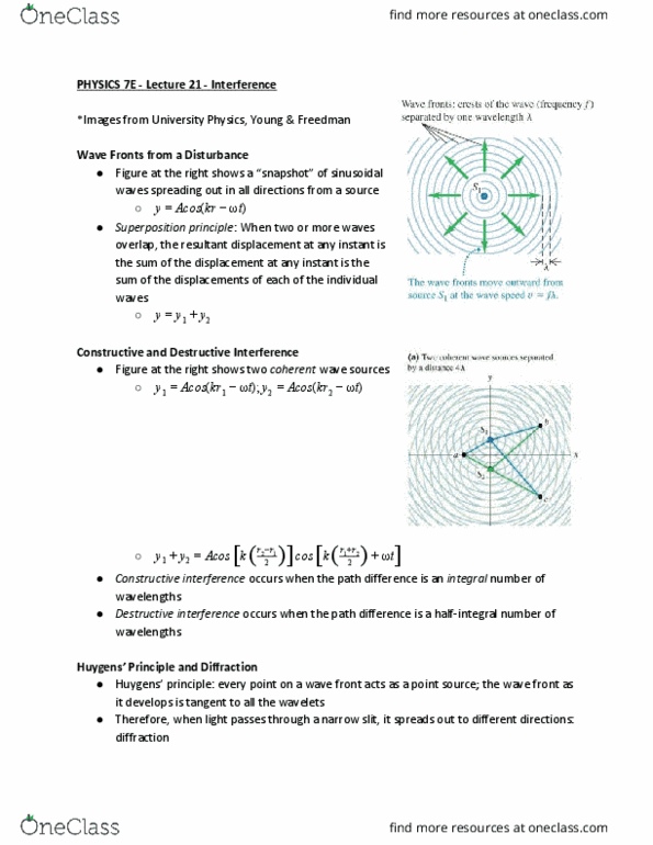 PHYSICS 7E Lecture Notes - Lecture 21: Superposition Principle, Diffraction thumbnail