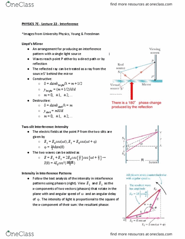 PHYSICS 7E Lecture Notes - Lecture 22: Phasor, Euclidean Vector thumbnail