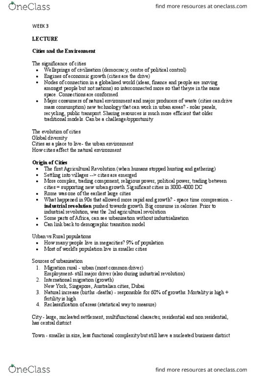 GEOS1100 Lecture Notes - Lecture 3: Counterurbanization, Ecological Footprint, Sustainable Development thumbnail