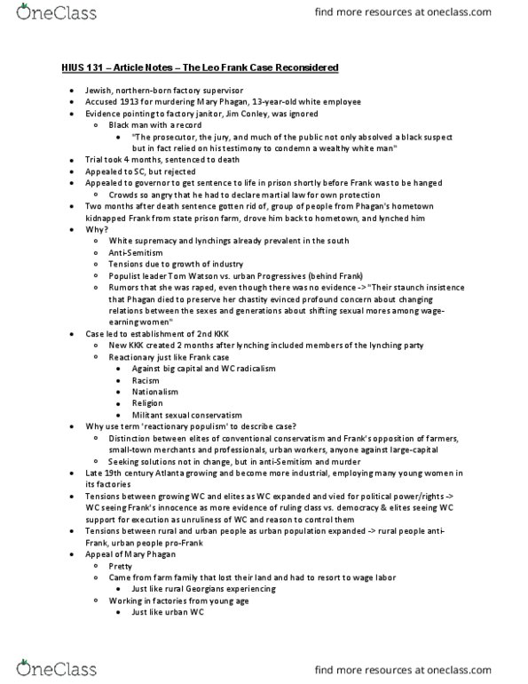 HIUS 131 Chapter Notes - Chapter Article Notes: List Of Civilisations In The Culture Series, Confederate Memorial Day, Operations Management thumbnail