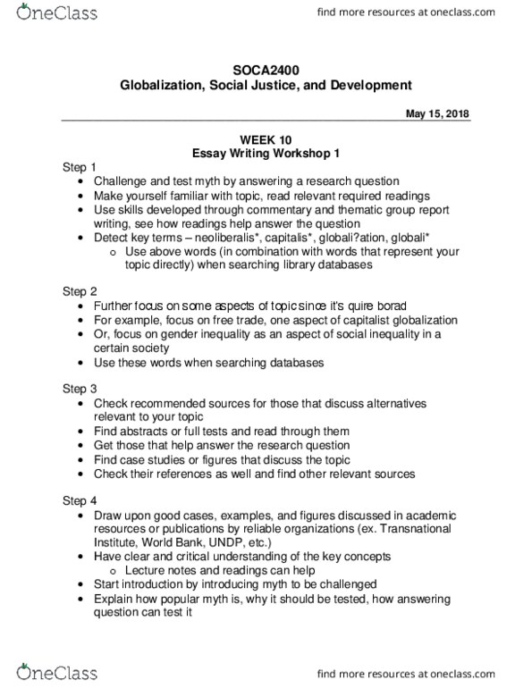 SOCA2400 Lecture Notes - Lecture 10: Transnational Institute, Social Inequality thumbnail