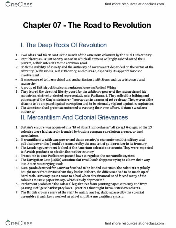 HY 101 Lecture Notes - Lecture 11: Navigation Acts, Radical Whigs, Mercantilism thumbnail